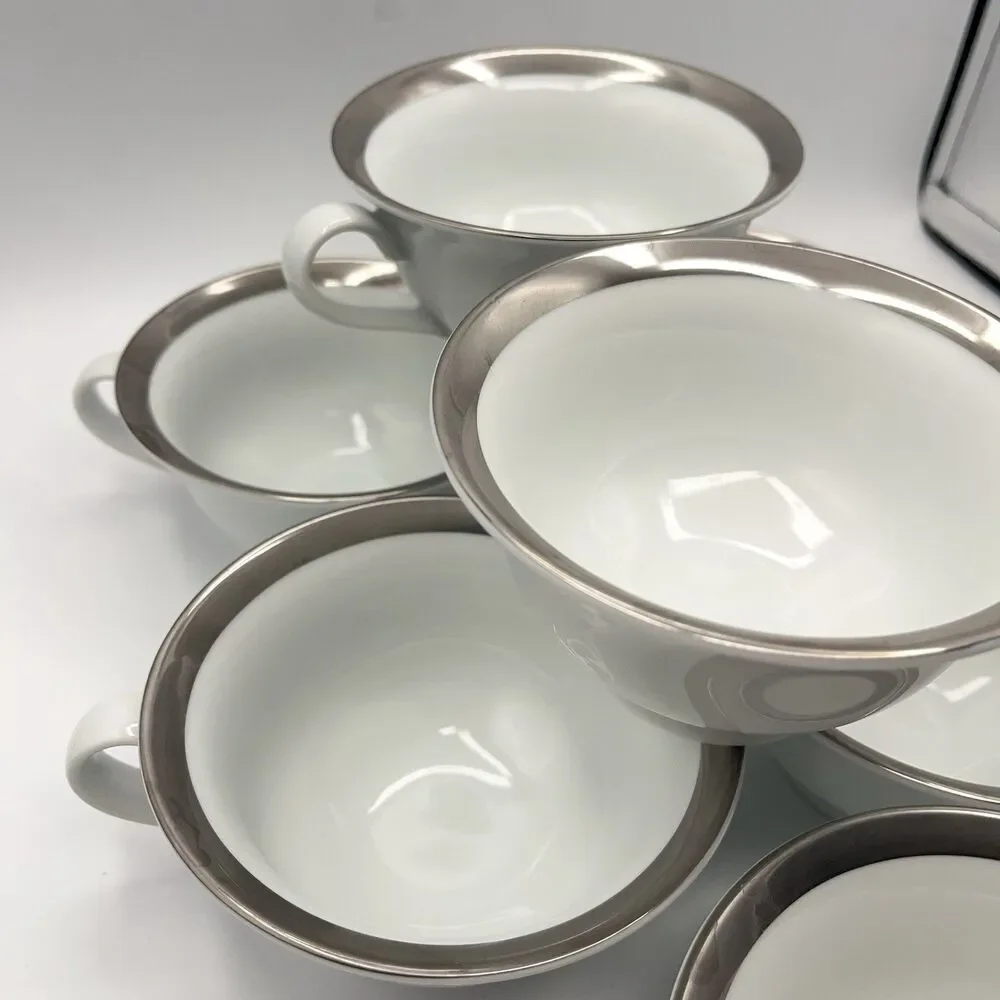 Pottery Barn Cosmopolitan Mugs (Silver Band) - Set Of 7